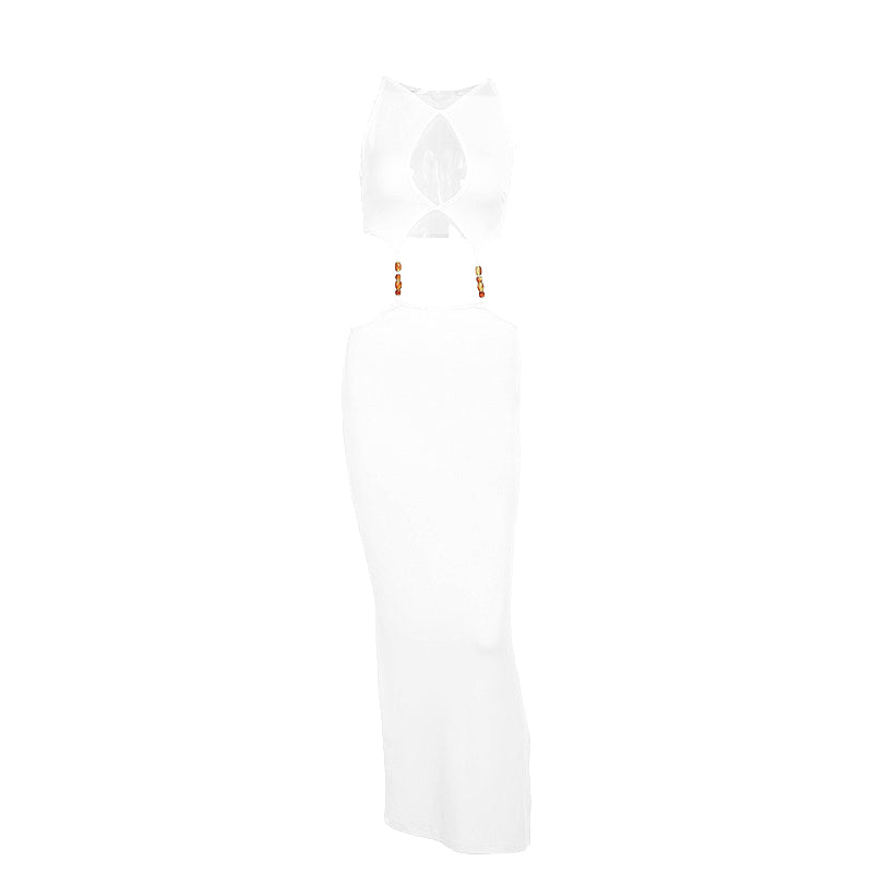 V neck metal applique hollow out maxi dress
