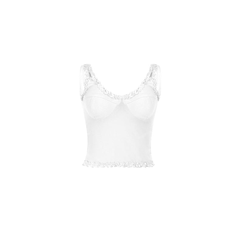 U neck ruffle backless mesh top