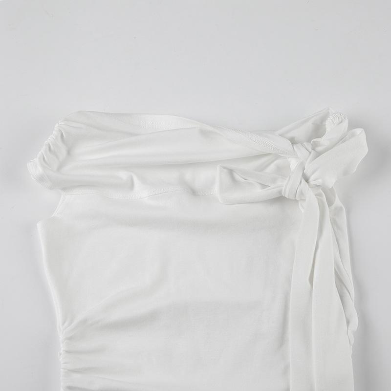 Off shoulder knotted ruched solid top