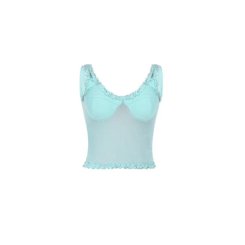U neck ruffle backless mesh top