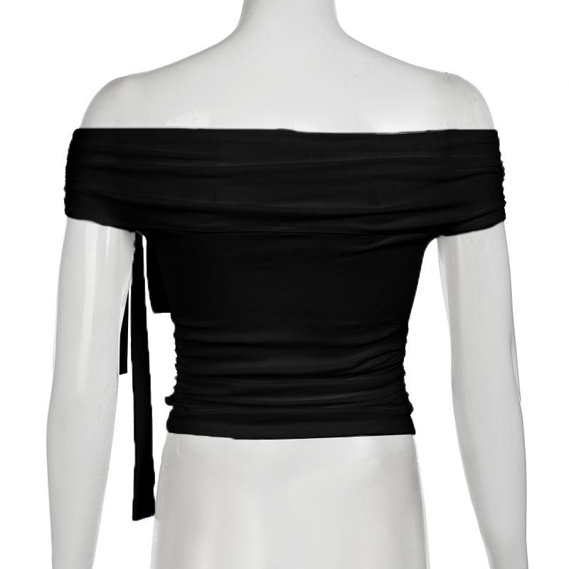 Off shoulder knotted ruched solid top