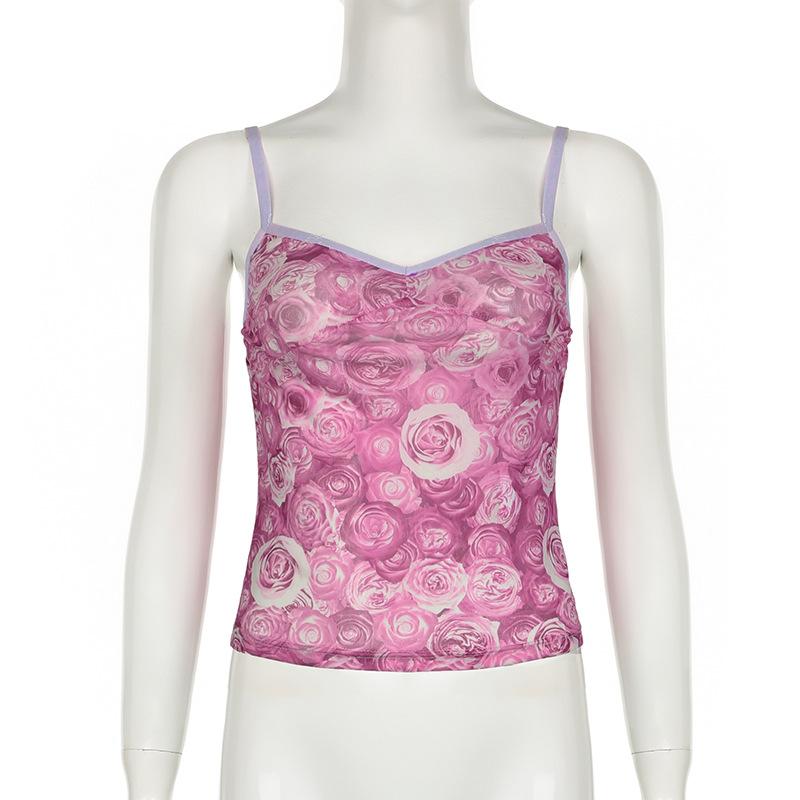 V neck flower print backless cami top