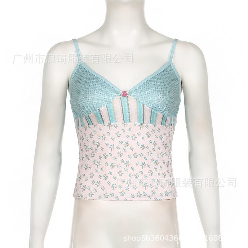 V neck bowknot print cami top
