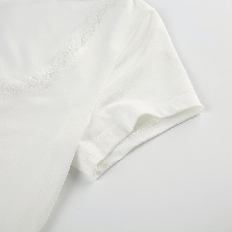 Short sleeve bowknot lace hem top