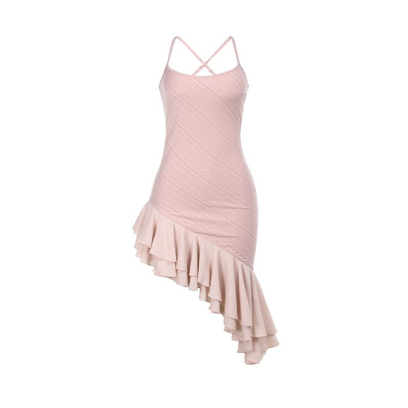 Textured ruffle irregular cami mini dress