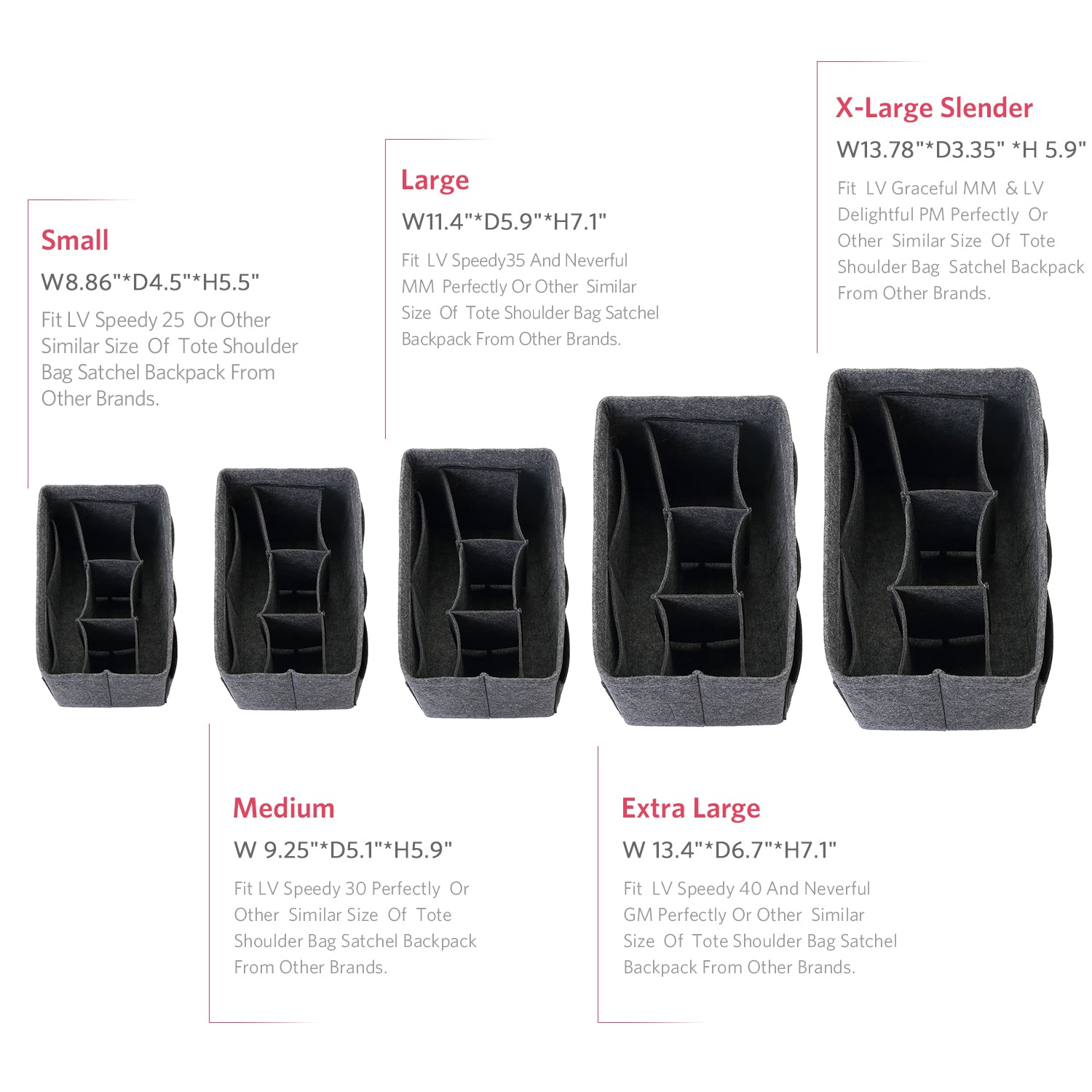 Felt Insert Bag Organizer Perfectly Designed for LV Speedy35, Speedy40, Neverfull MM, and LV Speedy30 - Ideal for Keeping Your Handbag and Purse Organized.