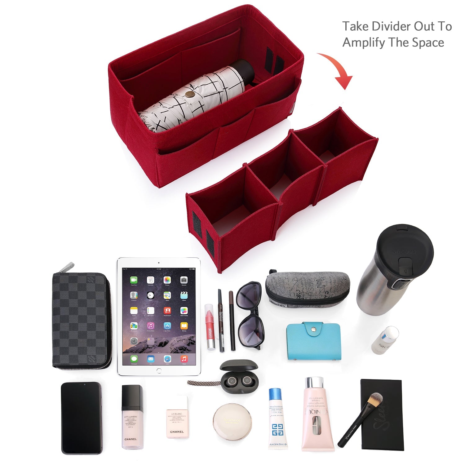 Felt Insert Bag Organizer Perfectly Designed for LV Speedy35, Speedy40, Neverfull MM, and LV Speedy30 - Ideal for Keeping Your Handbag and Purse Organized.