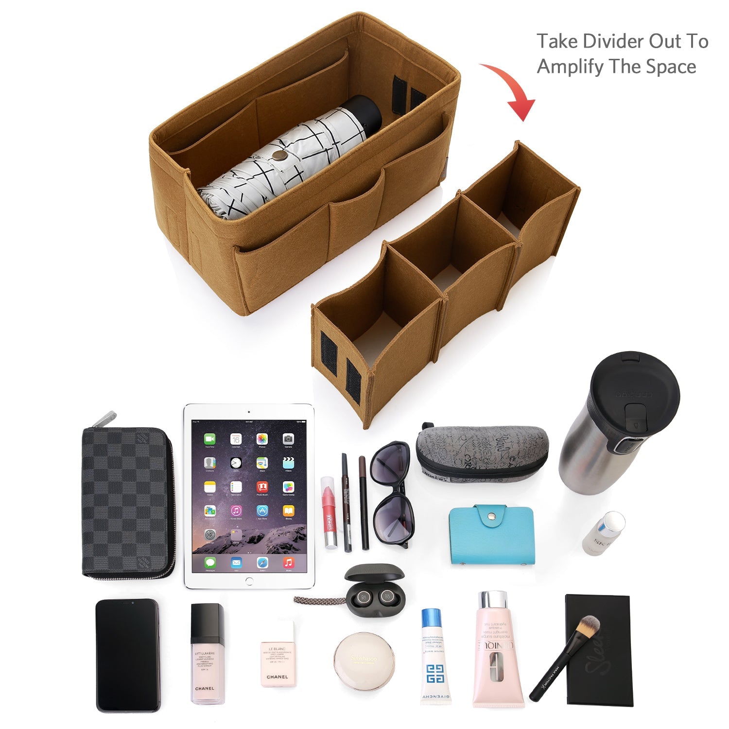 Felt Insert Bag Organizer Perfectly Designed for LV Speedy35, Speedy40, Neverfull MM, and LV Speedy30 - Ideal for Keeping Your Handbag and Purse Organized.
