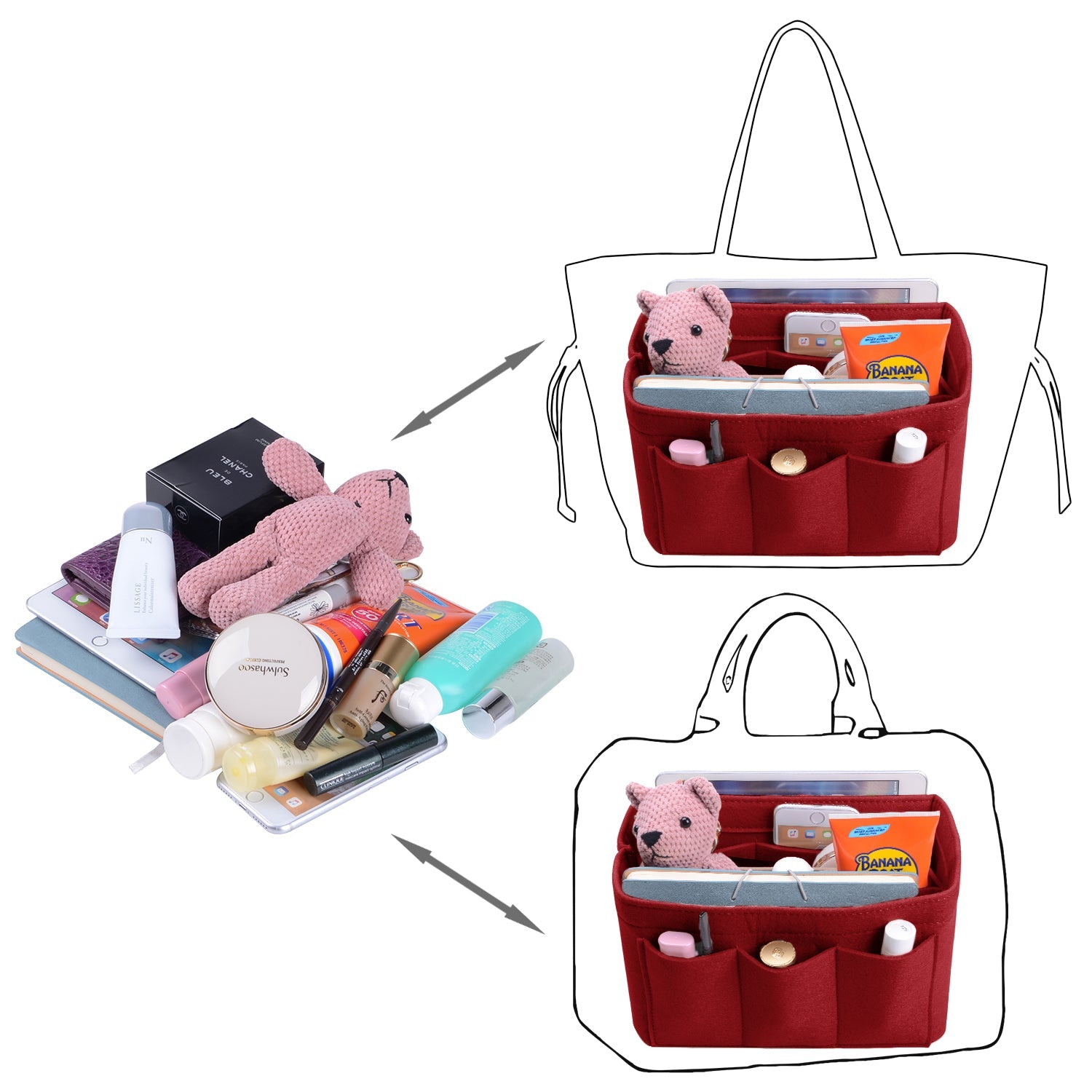 Upgraded Version Purse Bag Organizer with Sewn Bottom Insert for LV Speedy and Neverfull