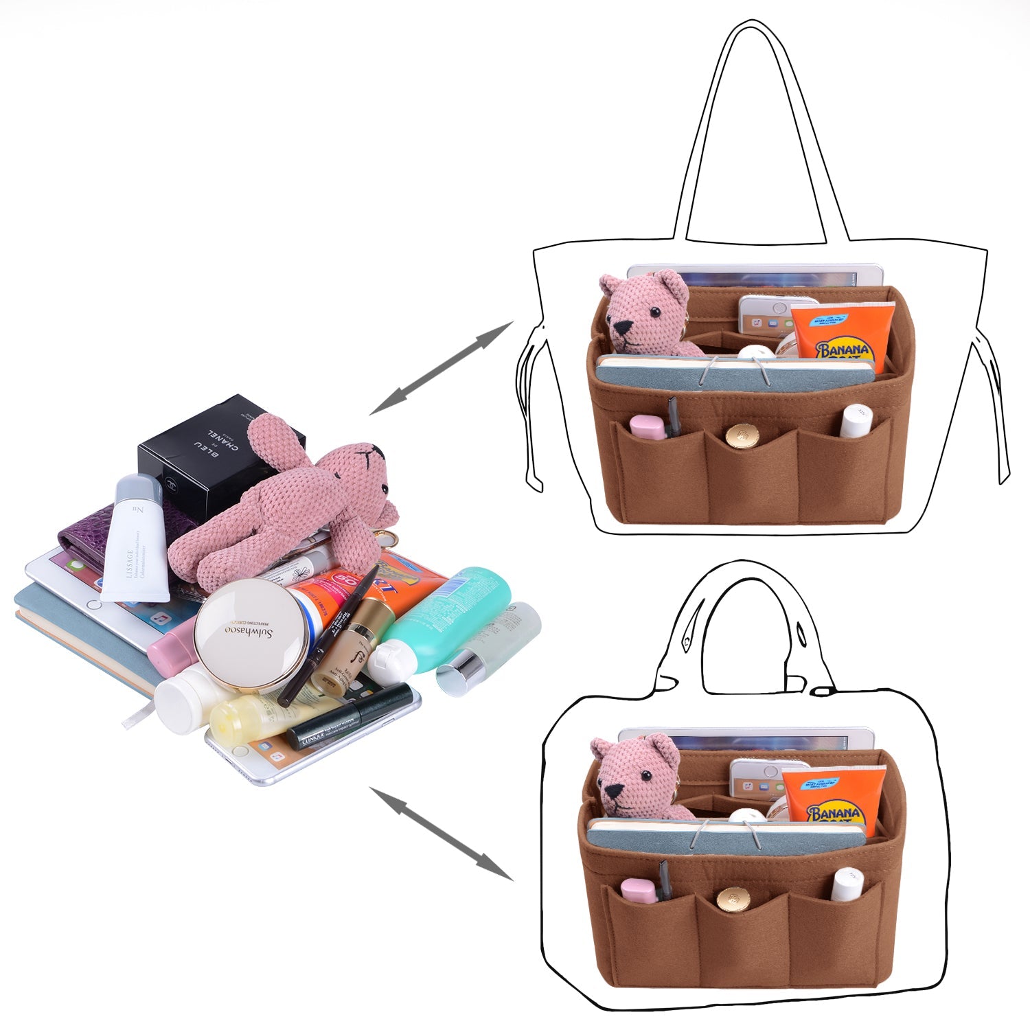 Upgraded Version Purse Bag Organizer with Sewn Bottom Insert for LV Speedy and Neverfull