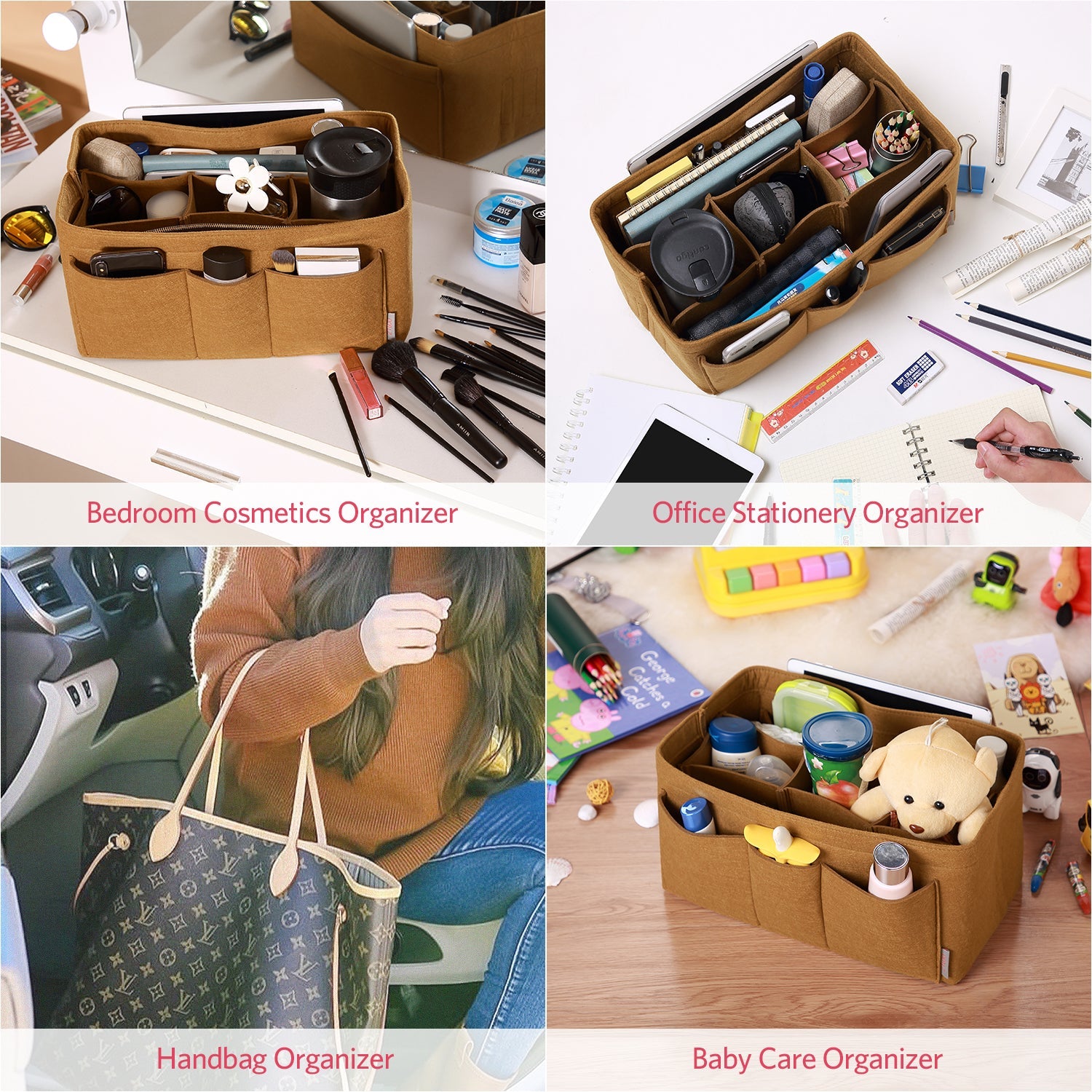 Felt Insert Bag Organizer Perfectly Designed for LV Speedy35, Speedy40, Neverfull MM, and LV Speedy30 - Ideal for Keeping Your Handbag and Purse Organized.