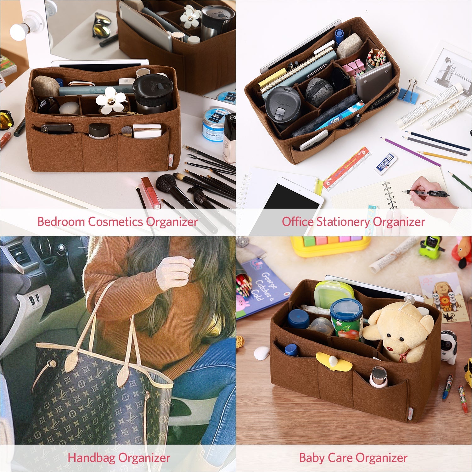 Felt Insert Bag Organizer Perfectly Designed for LV Speedy35, Speedy40, Neverfull MM, and LV Speedy30 - Ideal for Keeping Your Handbag and Purse Organized.