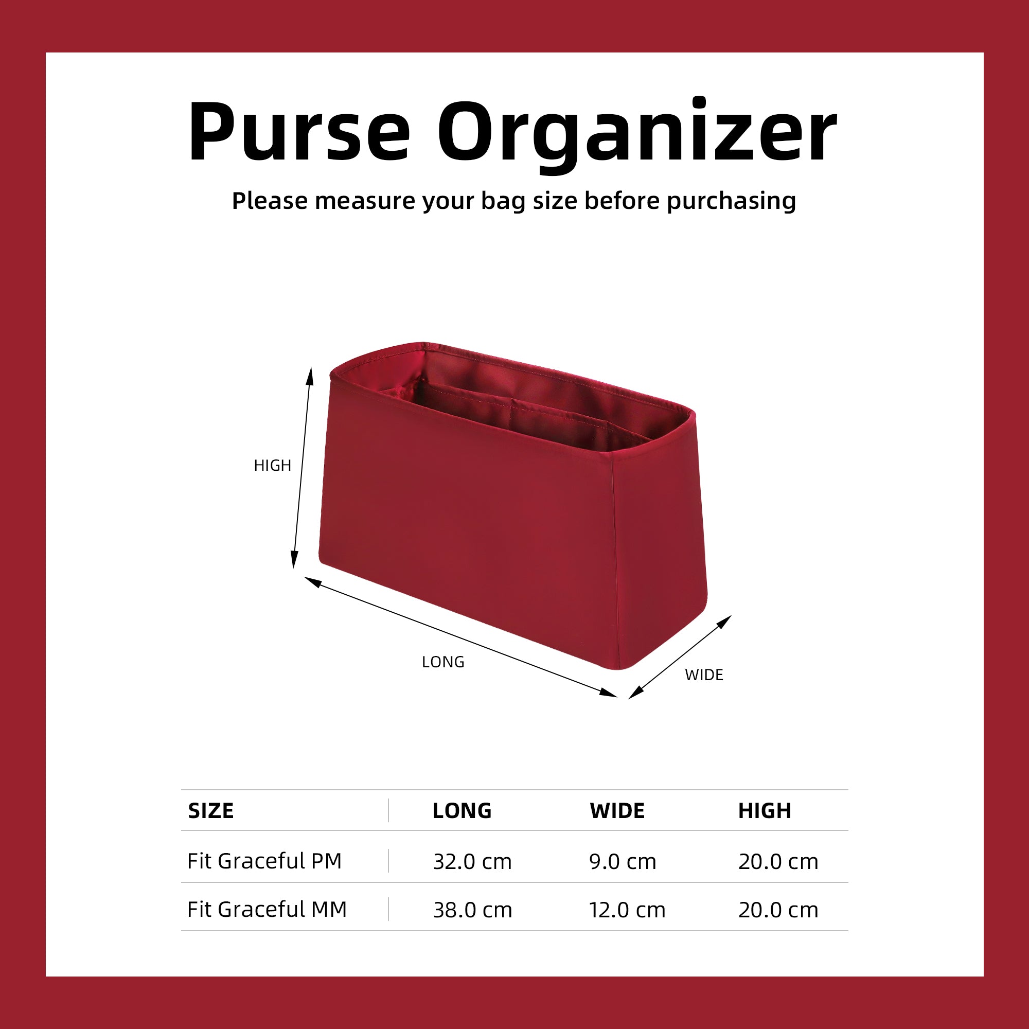 Baginbag | Purse Organizer Insert | Fits LV Graceful PM/MM Bags | Silk Bag Organizer | Luxury Handbag & Tote Shaper | handbag organizer