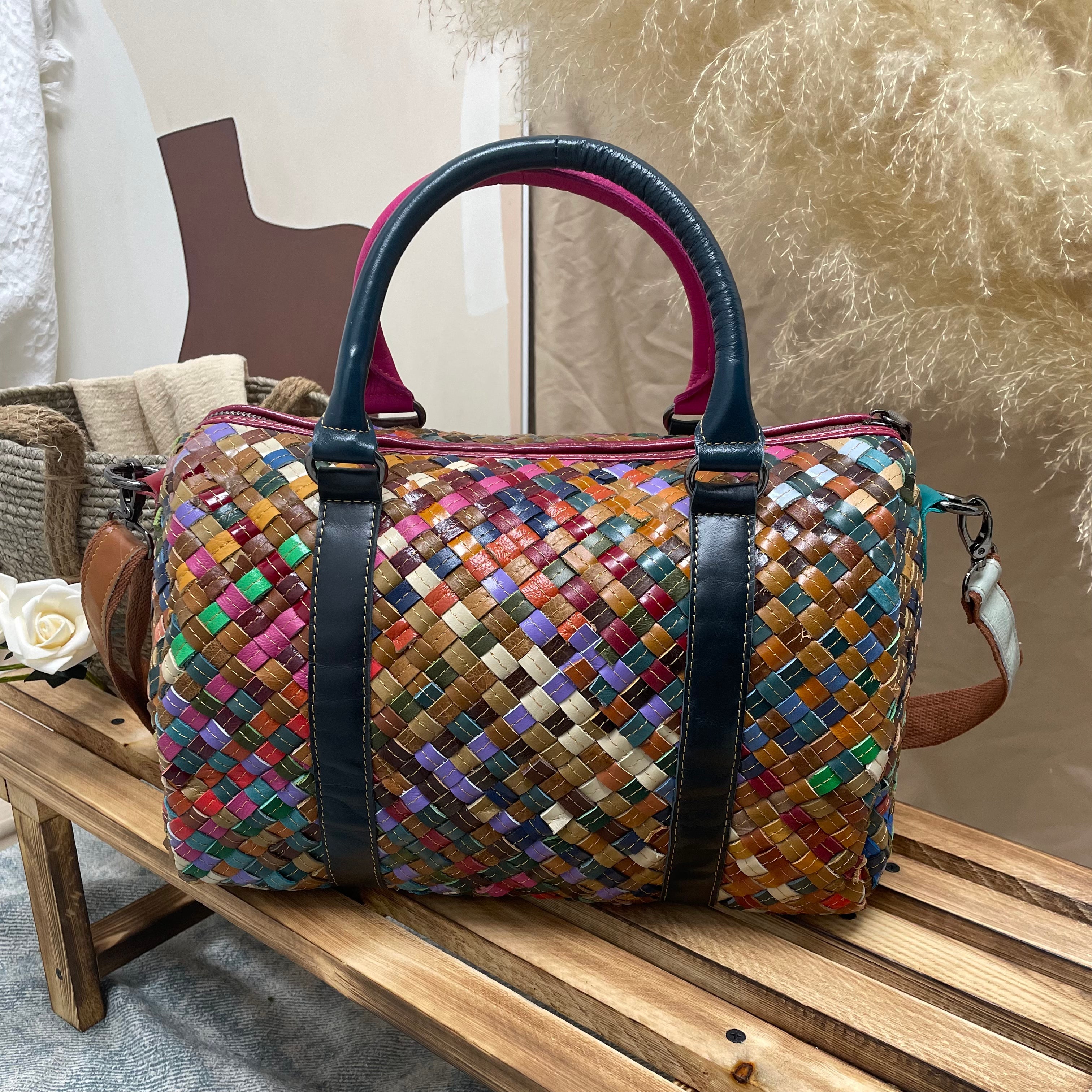 New fashion star style colorful genuine leather splicing woven casual contrasting handbag crossbody box-shaped sheepskin women's bag