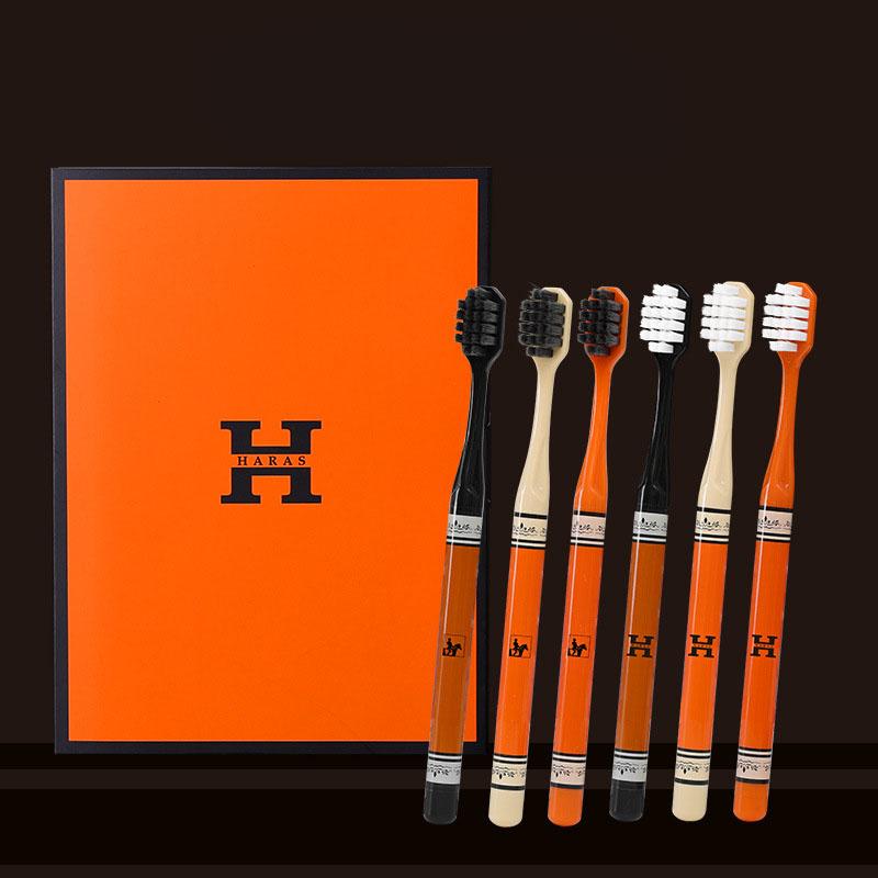 Light luxury gift box 6 sets of high appearance horizontal wide head fine silk soft toothbrush