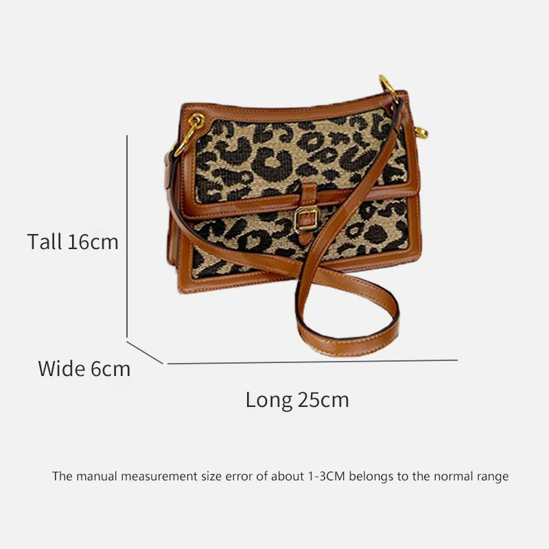 Leopard-print texture vintage shoulder deluxe small square bag