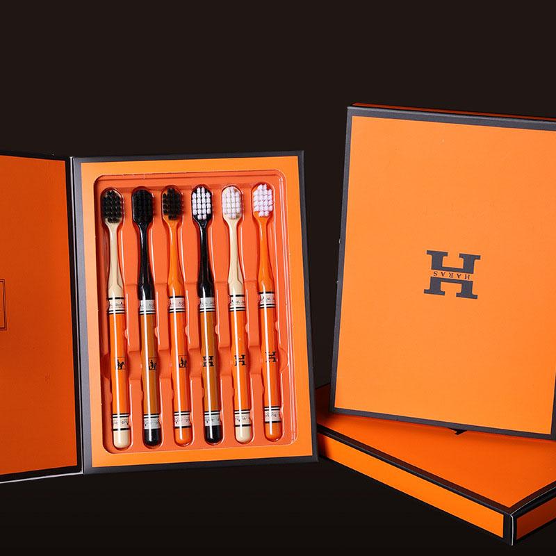 Light luxury gift box 6 sets of high appearance horizontal wide head fine silk soft toothbrush