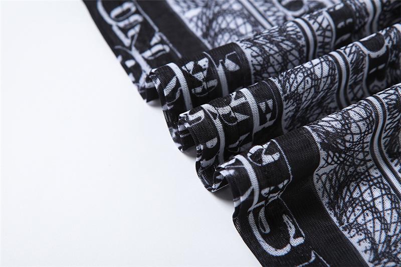 Short sleeve sheer mesh stitch patchwork print top