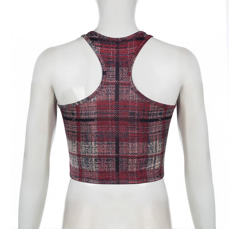 U neck plaid print tank top