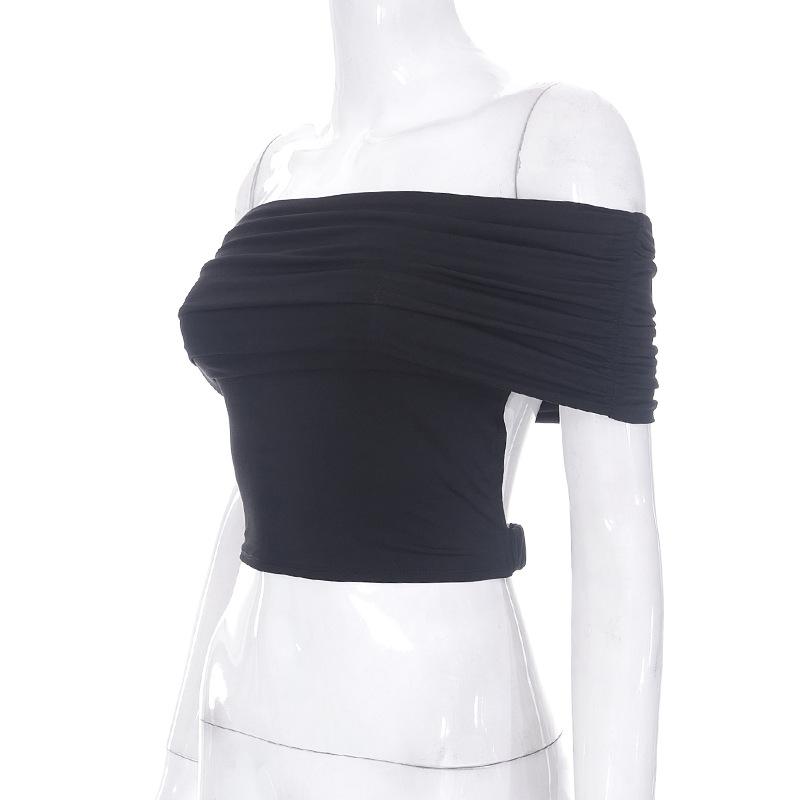 Ruched solid off shoulder hollow out backless crop top