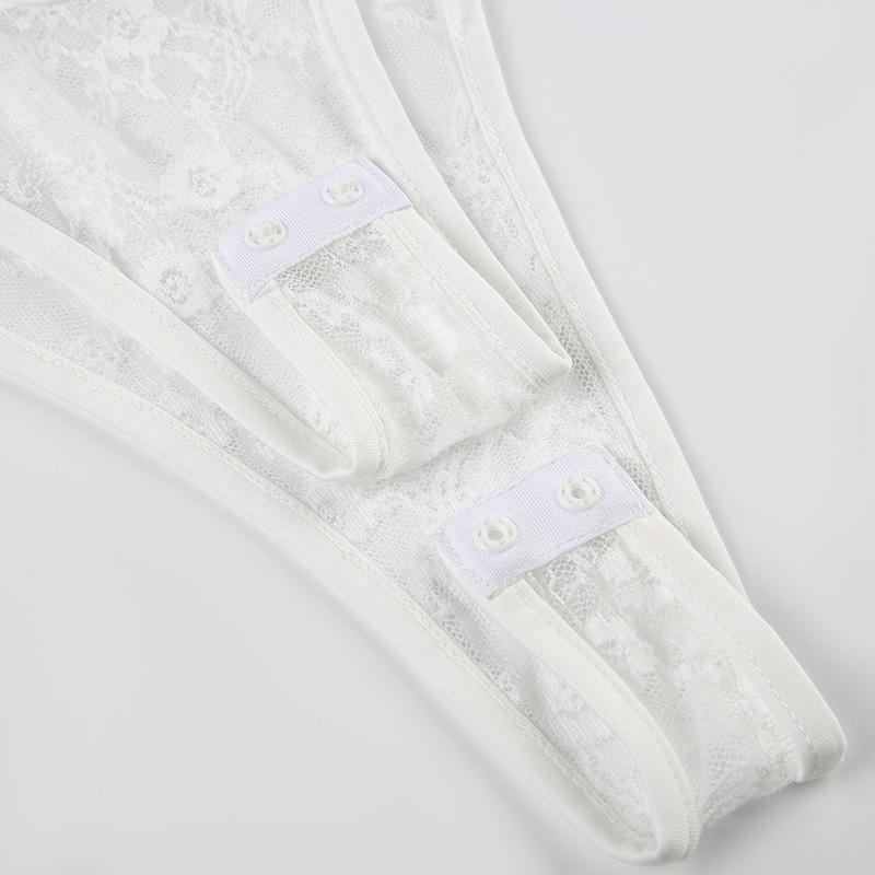 Lace patchwork bowknot cami bodysuit