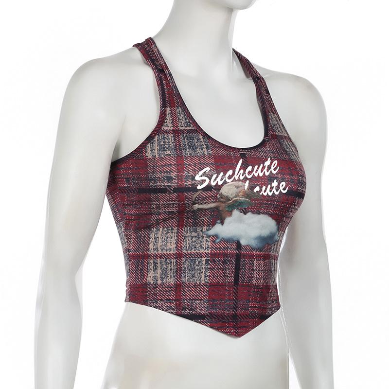 U neck plaid print tank top