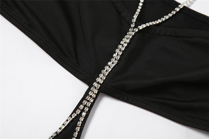 Hollow out beaded metal chain high slit cami maxi dress