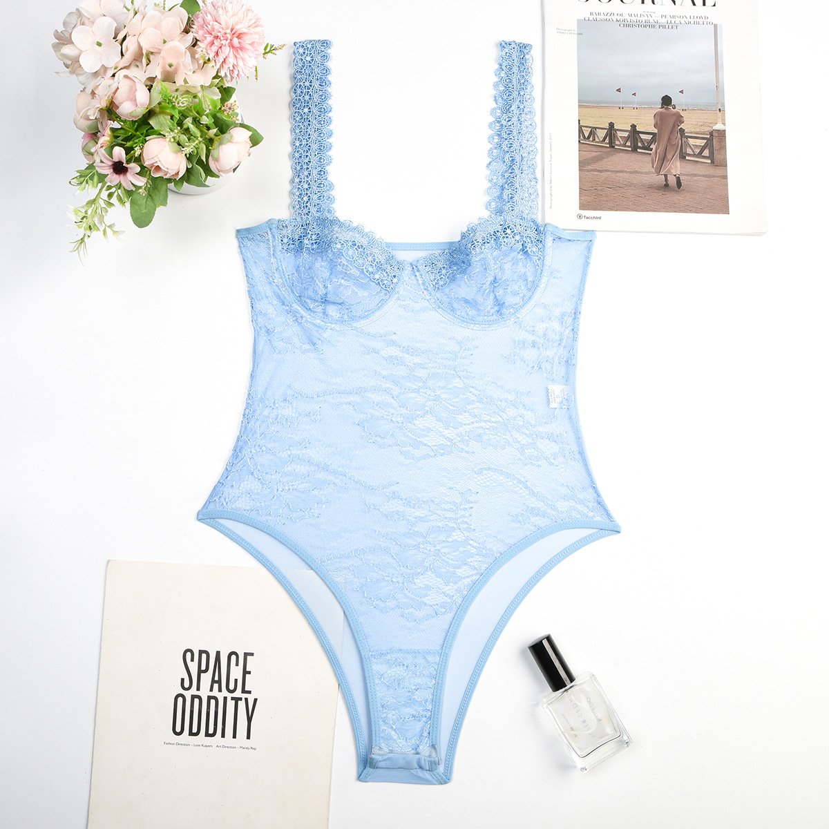 Sheer lace see through backless cami bodysuit