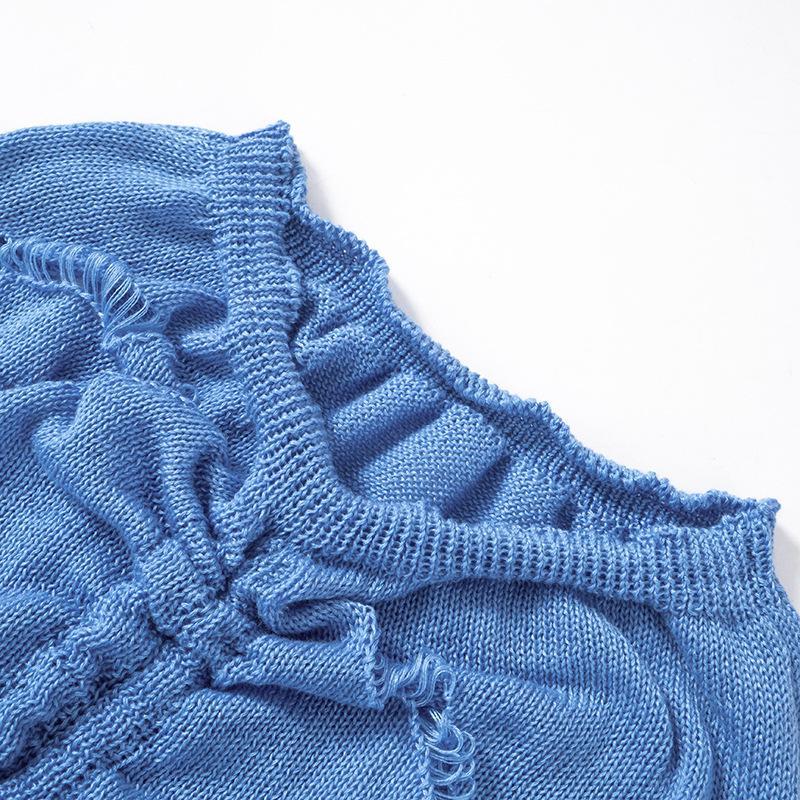 Halter knitted drawstring self tie slit maxi skirt set