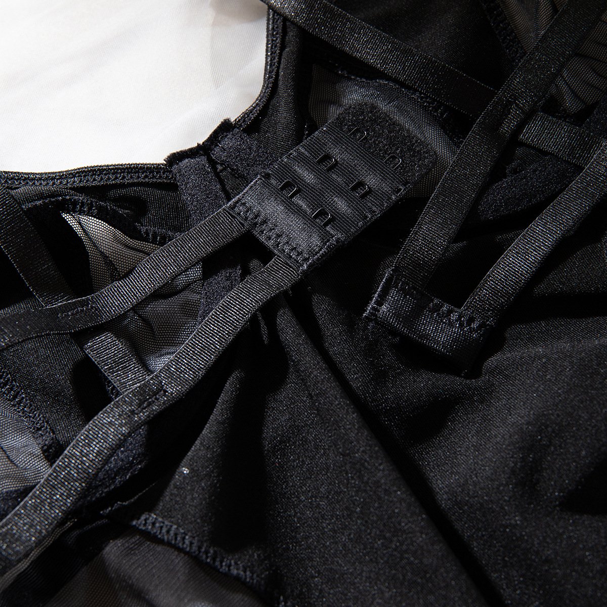 Mesh patchwork underwire garter bodysuit