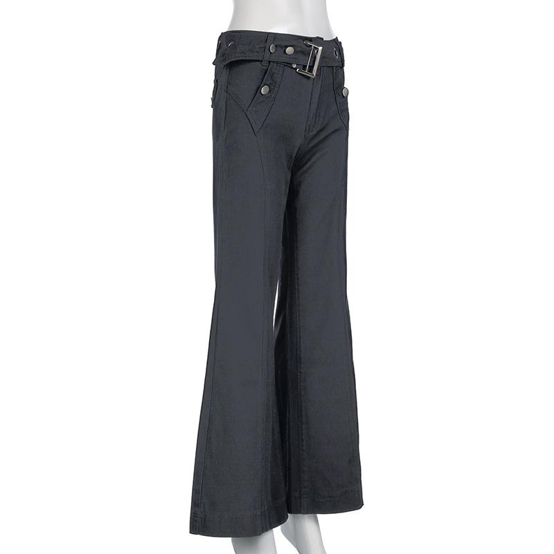 Buckle belt pocket low rise jeans