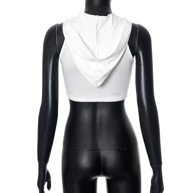 Sleeveless hoodie hollow out o ring crop top
