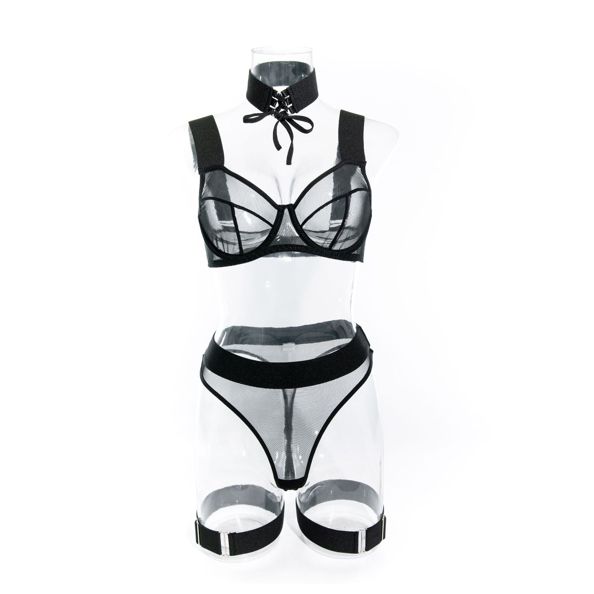 Sheer mesh see through underwire lingerie set