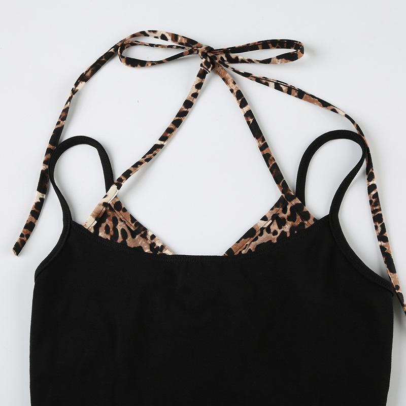 Halter leopard print backless cami top