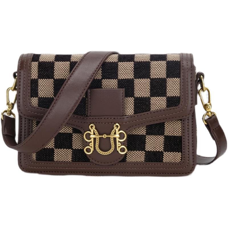Vintage chequered checkerboard one-shoulder crossbody bag