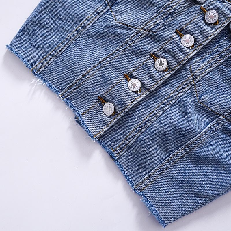 Denim button smocked backless stitch tube top