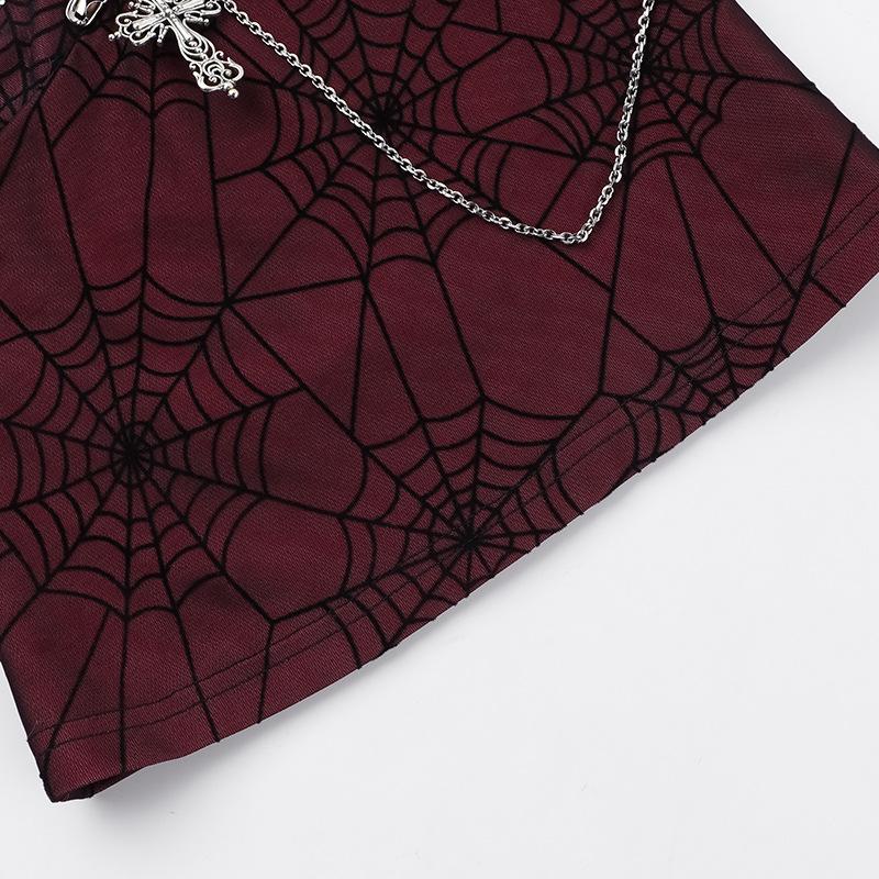 Spider web print metal chain beaded cami top