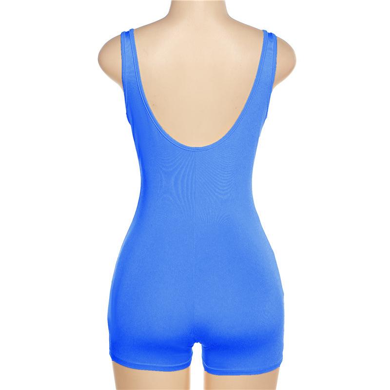 Sleeveless square neck solid backless romper