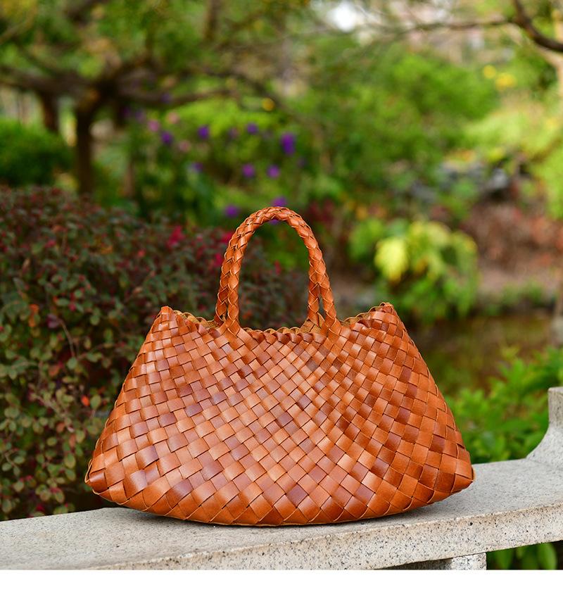 French basket top cowhide braided vintage artsy tote bag | woven tote bag