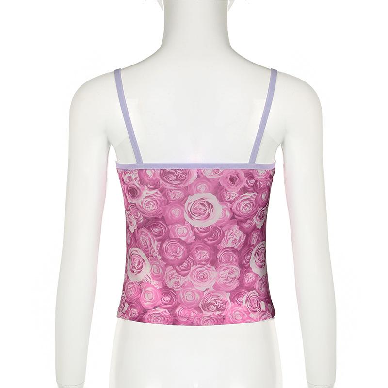 V neck flower print backless cami top