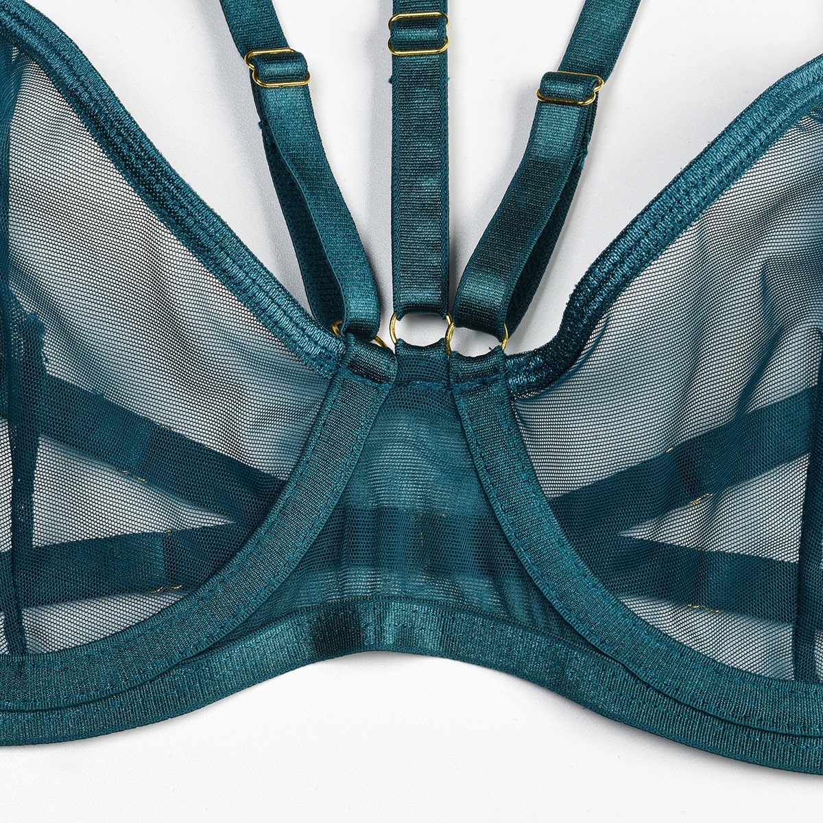 Harness mesh underwire garter lingerie set