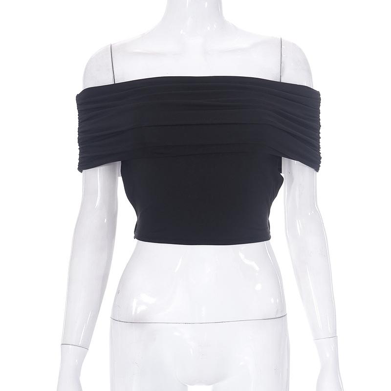 Ruched solid off shoulder hollow out backless crop top