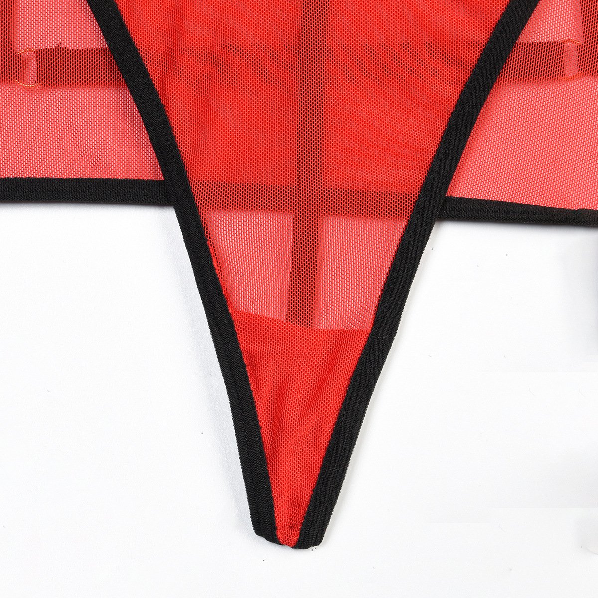 Long sleeve sheer mesh open cup garter lingerie set