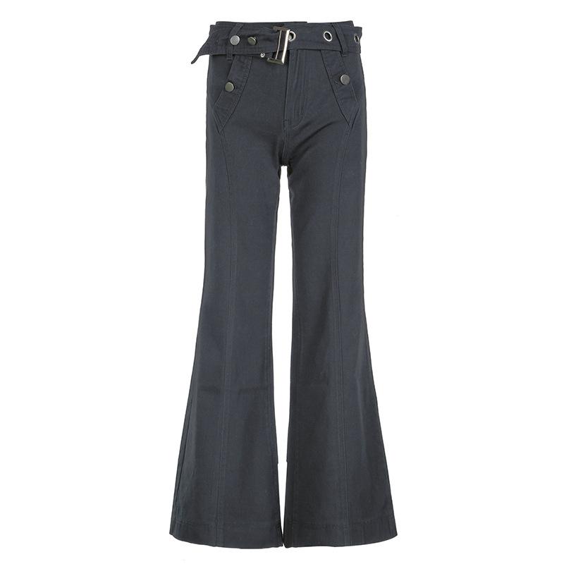 Buckle belt pocket low rise jeans