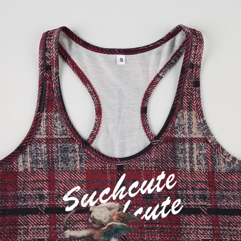 U neck plaid print tank top