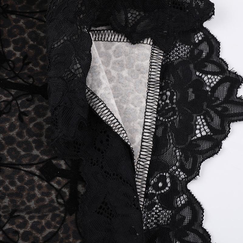 Leopard print cross pattern bowknot lace cami top