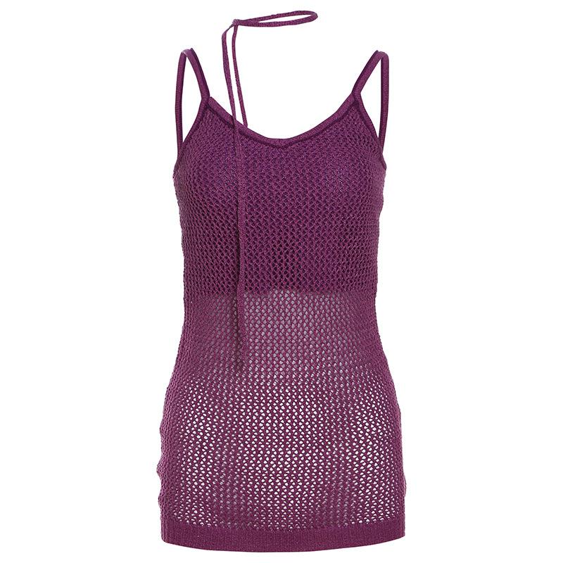 U neck knitted hollow out solid cami top