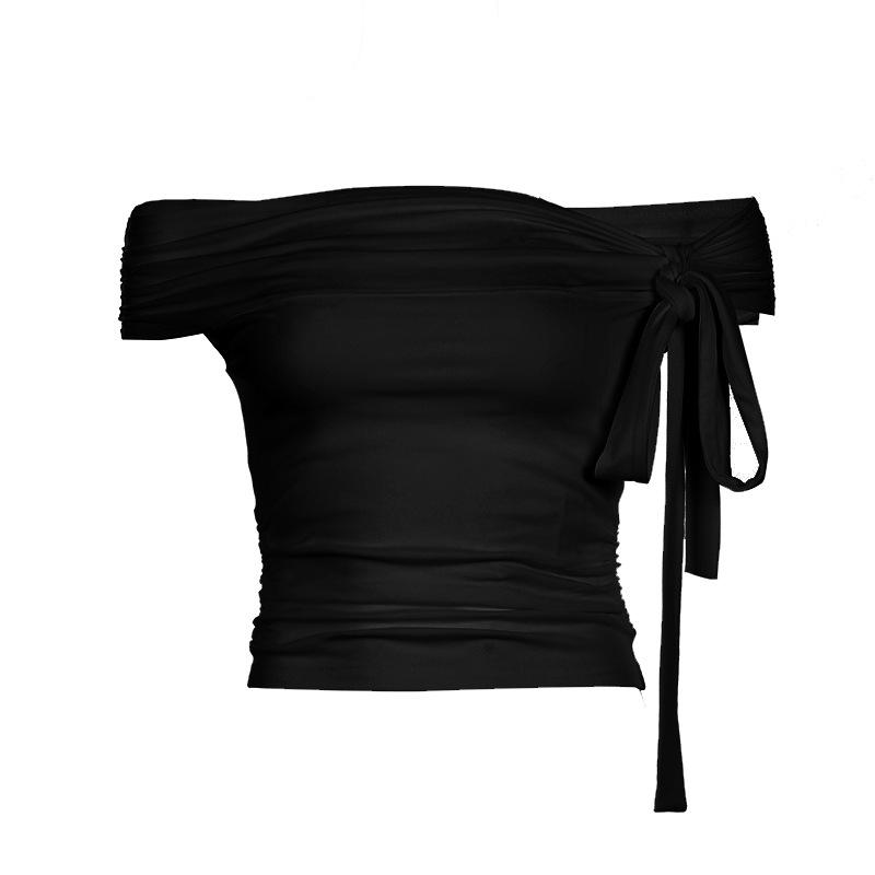 Off shoulder knotted ruched solid top