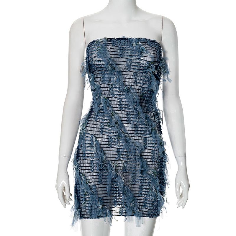 Sheer mesh textured stitch tube mini dress