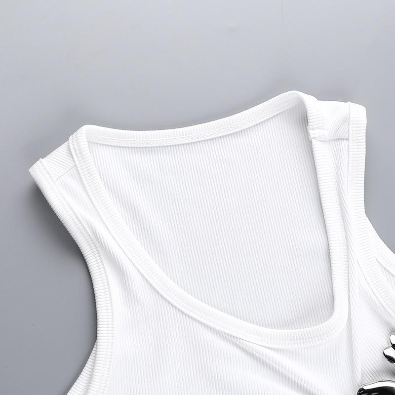 Metal applique ruched solid tank top